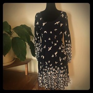 Long sleeved bird print dress with pockets